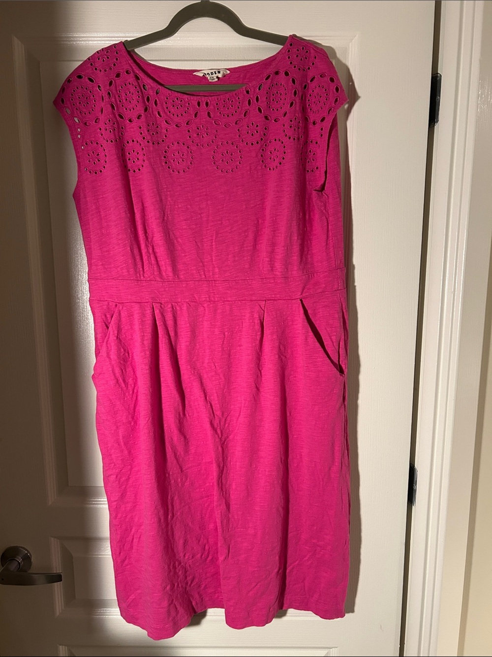 Bright Fuchsia Eyelet Neck Cap-Sleeve Boden Dress